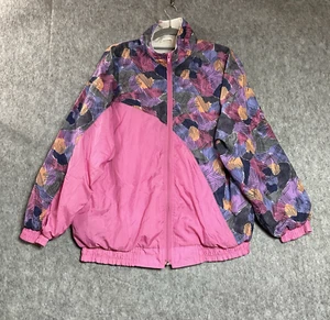 Vintage Windbreaker Jacke Damen Medium Rosa Taschen Full Zip Nylon Retro 90er - Bild 1 von 9