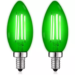 Luxrite E12 LED Filament Green Light Bulb, 4.5W=40W, UL, E12 Base 2 Pack - Picture 1 of 7