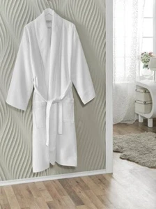 Luxury Turkish Cotton White Waffle Terry Bathrobe Soft Plush (Medium) - Picture 1 of 4
