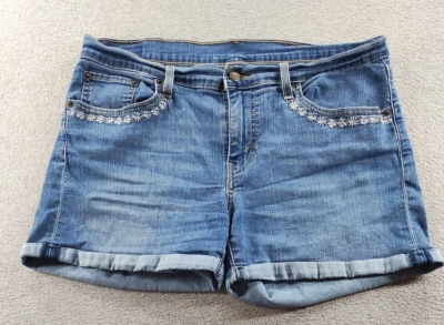 Pantalones Cortos de Jean Levi's Para Mujer Azul Talla 31 Puños Bordados Floral Elastizados Denim Foto 1 de 4