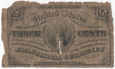 1863 3c Third Issue Fractional Currency Fr#1226 AG/G - Image 1 of 2