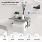 Self Adhesive Toilet Roll Holder With Phone Shelf Wall Mounted Rustproof Silver