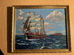 De colección Italiano Dorado ENMARCADO Azul Aguja A CRONSHAW velero 14 x 17 mar - Imagen 1 de 11