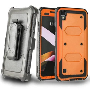 LG X POWER REFINED ARMOR Belt Clip Stand Orang Phone Case Cover SCREEN PROTECTOR - Picture 1 of 6