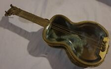 Rare Antique Napolen III Guitar Shaped Beveled Glass Gilt Jewelry Box / Casket