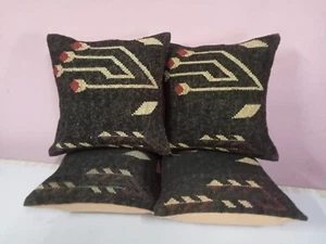 4 Set Black Vintage Cushion Cover 18" Handmade Square Pillows Case Moroccan Rug - Picture 1 of 10