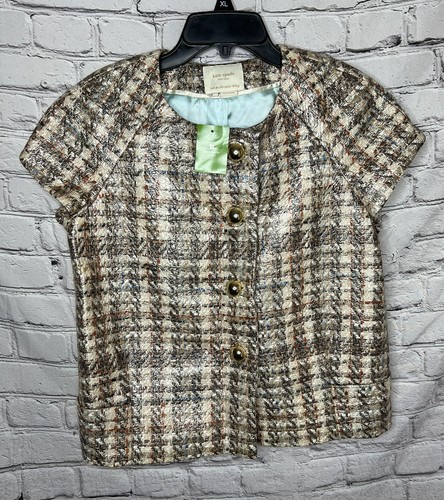 Giacca donna Kate Spade tweed glitter Michelle cropped SS ghianda porc 6