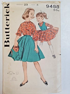 Skirt Weskit Vest Blouse Top Girls 4 Butterick 9488 Sewing Pattern UC VTG 60s - Picture 1 of 9
