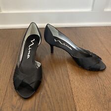 Nina NY Black Satin Peep Toe Pumps Womens Size 9 Prom Wedding Kitten Heels Shoes