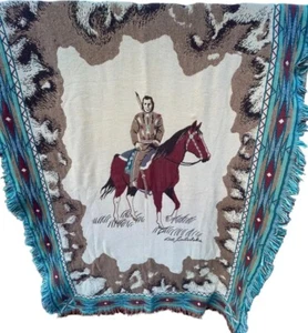 Woven blanket Bob Timberlake Native American horse Southwestern Throw Tapestry - Picture 1 of 6