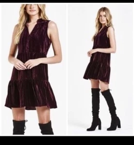DEAR JOHN Helena XL Tiered Velvet Plum Wine Dress Drop Waist COQUETTE Sleeveless - Picture 1 of 8