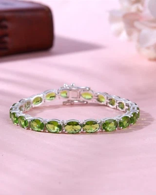 Pulsera Tenis Peridoto Corte Ovalado para Mujer Pulsera Piedras Preciosas Plata 925 para Regalo Foto 1 de 4