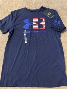 NWT UNDER ARMOUR Boy’s XL BIG LOGO SS Graphic Tee Shirt Red White Blue FREEDOM - Picture 1 of 4