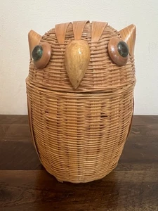 Cesta de mimbre vintage de búho con tapa baratijas de almacenamiento decoración del hogar  - Imagen 1 de 6