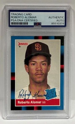 Roberto Alomar Signed 1988 Donruss RC MLB Padres PSA 85510374 - Image 1 of 2