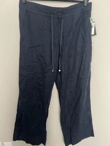 Lauren Ralph Lauren Navy Blue Linen Wide Leg Drawstring Waist Pants Sz 14 NWT - Picture 1 of 10