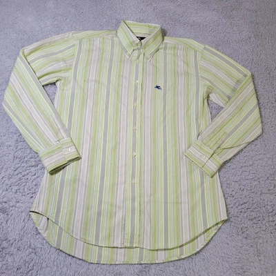 Camisa de vestir Eton Milano para mujer 12 top de algodón a rayas verdes y blancas Foto 1 de 4