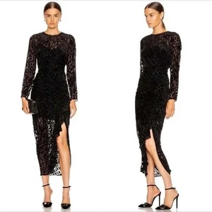 Veronica Beard Lala Velvet Burnout Dress Size 8 Black Midi Formal Wedding Party - Picture 1 of 12