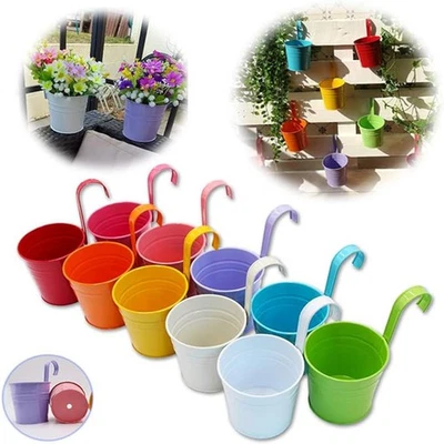 10x Hängetopf 10x10x8cm Balkon Blumenübertopf Eisen bunt Kräutertopf Hängetöpfe - Bild 1 von 4