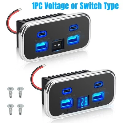 NSIOUTLET 4-Port 12V-24V Dual Type C & USB A Car Fast Charger Power Socket Outlet Cars RV
