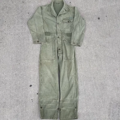 WW2 EE.UU. Ejército HBT Monos Mecánicos Verde Espiga Pequeño Modificado Militar Foto 1 de 4