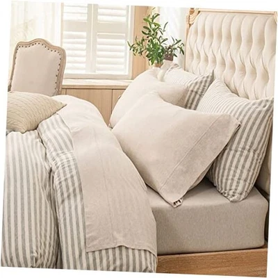  Juego de sábanas de punto jersey de 4 piezas 100 % camiseta algodón brezo queen beige jaspeado Foto 1 de 4