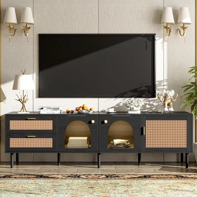Vinsetto Rattan TV Stand with 3 Cabinets & 2 Drawers, Black - Image 1 of 4