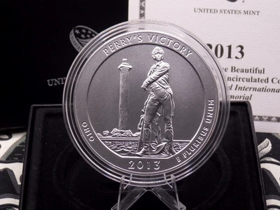 2013 "P" ATB 5oz .999 Silver *PERRY'S MEMORIAL* 25c Box & COA America Beautiful - Image 1 of 4