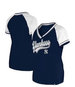 Women's New Era Navy New York Yankees Gameday Raglan V-Neck T-Shirt 2XL - Picture 1 of 2