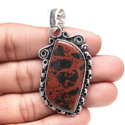 Pendant Mahogany Obsidian Gemstone Valentine'Day Gifted Silver Jewelry 2.5" - Image 1 of 4