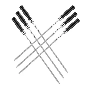 Set of 6 Stainless steel skewers with wooden handle 630x12x3mm (black color) - Picture 1 of 7