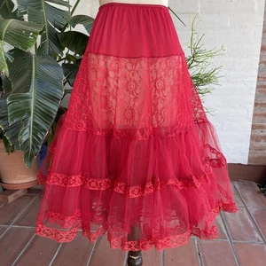 Vintage Red Lace Crinoline Sz S costume Slip Petticoat Lingerie - Picture 1 of 4