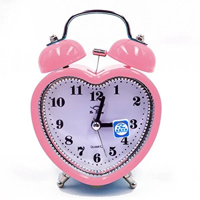 3in Small Heart Shape Loud Twin Bell Plastic Alarm Clock Heart- Shaped Pink - Image 1 of 4