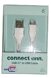 USB-C to USB BRAIDED 6 ft Long High Speed Cable by CONNECT ONN - BRAND NEW - Picture 1 of 7