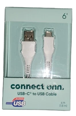 USB-C to USB BRAIDED 6 ft Long High Speed Cable by CONNECT ONN - BRAND NEW - Image 1 of 4
