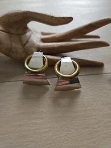 ORECCHINI DESIGN MODERNISTA VINTAGE TAXCO ARGENTO STERLING E OTTONE ORNATI 925 - Foto 1 di 5