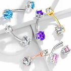 Double Round CZ Gems Prong Set 316L Surgical Steel Navel Belly Button Ring 14g