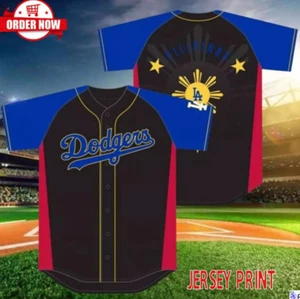 Dodgers Filipino Heritage Night 2024 Giveaway Fanmade Print Baseball JerseyS-5XL - Picture 1 of 3