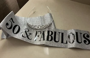 50th Birthday Crown and Sash - 50th Birthday Tiara 50 And Fabulous - Picture 1 of 3