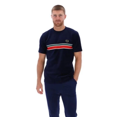 Camiseta Sergio Tacchini Para Hombres Cuello Redondo Terciopelo Terraza Informal Manga Corta Top Foto 1 de 4