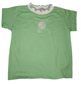 Vintage Green Ruffle Health-Tex toddler Girl Boy 4T Embroidered Flower T Shirt - Picture 1 of 5