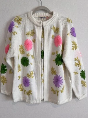 Suéter bordado acrílico tejido glamour años 60 talla 44 flores  Foto 1 de 4