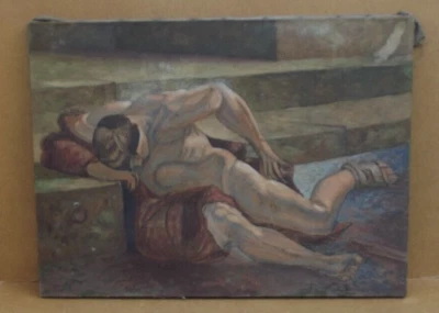 ancien tableau gladiateur homme nu masculin fin XIX début XX à restaurer - Photo 1/4