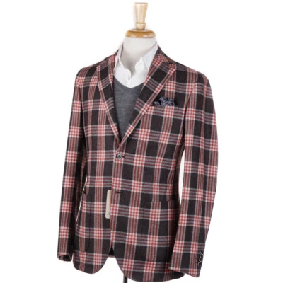NUEVO CON ETIQUETAS $1150 ABRIGO DEPORTIVO LUIGI BIANCHI marrón y rojo franela a cuadros lana 40 R Foto 1 de 4