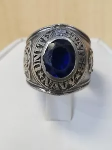 Vintage Men's Sterling Silver Ring UNITED STATES NAVY, Blue Stone Size 8.5 USED - Picture 1 of 13