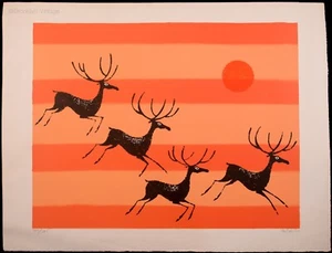 Keith Llewellyn De Carlo Reindeer 318/375 Serigraph 19.5" x 25.5" Signed - Picture 1 of 4