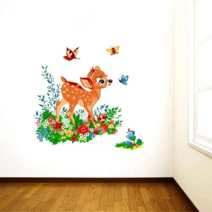 70 cm Wall Stickers Deer with Butterflies in Jungle for Kids Nursery Room Self - Picture 1 of 4