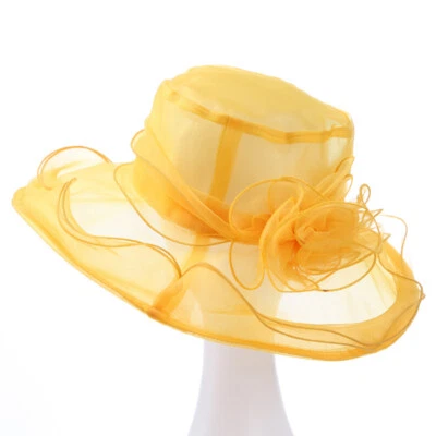 Women Wide Brim Sun Hat Wedding Tea Party Hat Kentucky Derby Noble Church Cap - Image 1 of 4