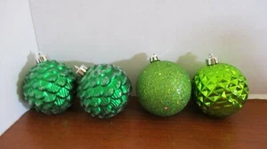 Set of 4 SHATTER RESISTANT 2.5" Green BALL Christmas Ornaments - Picture 1 of 3