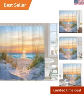 Eco-Friendly Tropical Shower Curtain with Hooks - 72" W x 72" L, Beach Pattern - Picture 1 of 10